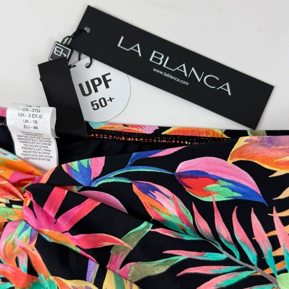 La Blanca Bikini Bottom Womens 14 Black Multi Floral Mid Waist Twist Front NWT - Picture 3 of 11